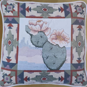 Vintage Needlepoint Southwest Cactus Pillow PARTIALLY COMPLETED Candamar Designs